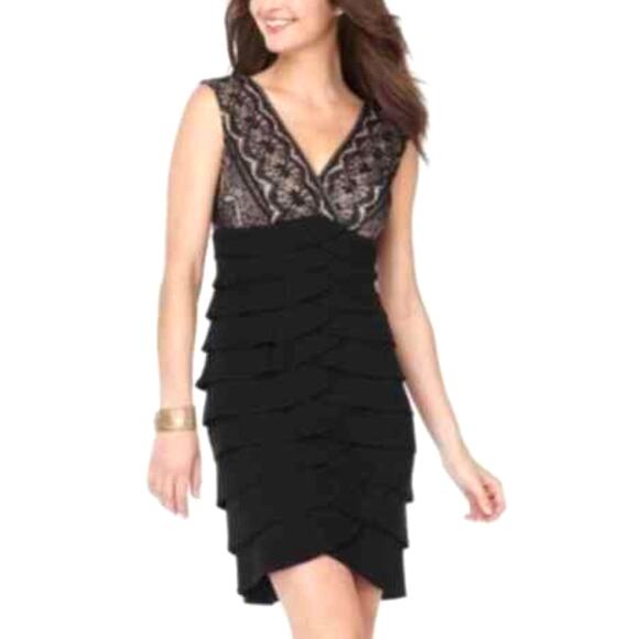 Jessica Howard Size 8P Petites Lace Bodice Artichoke Tiered Skirt Dress Black - Picture 1 of 16